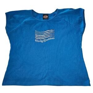 2/$30 Harley-Davidson 2007 Blue Studded American Flag Short-sleeved Tee Size XL